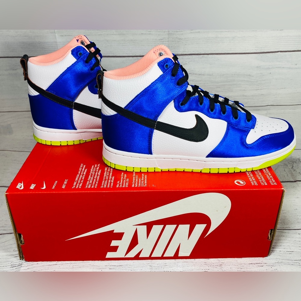 Nike Dunk High Blue Satin Women Size 8.5 Mens 7 Shoes DV2185-100 New Box No Lid